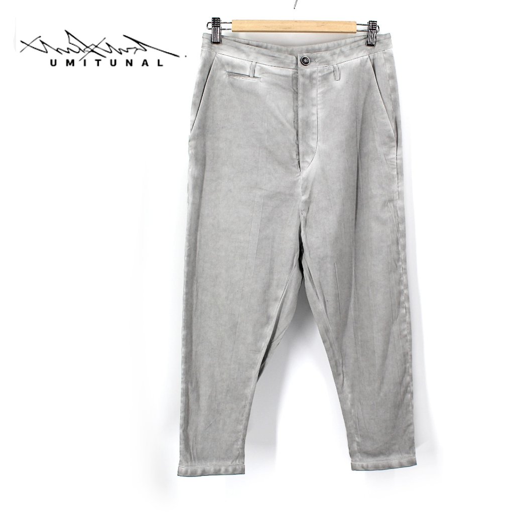 Umit Unal Hand Dyed Cotton Drop Crotch Tapered Pants Gray Nwt Sz S